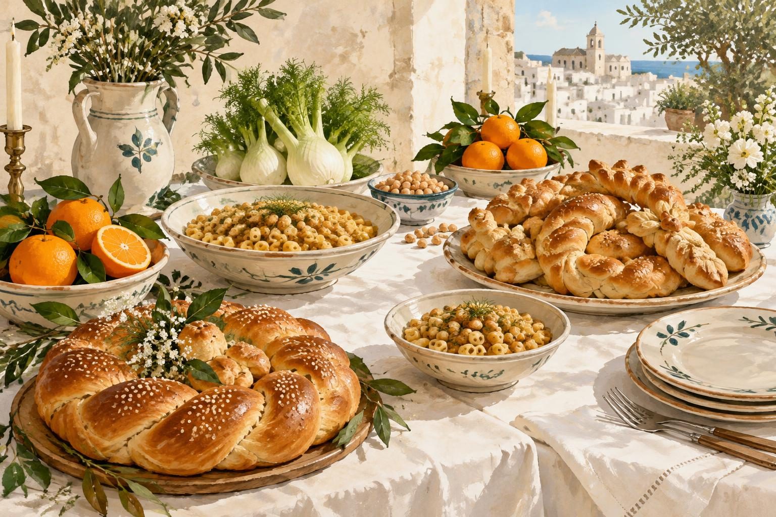 Illustrazione di una tavola di San Giuseppe nel contesto salentino.